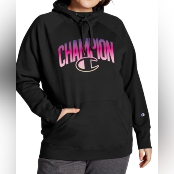 Champion Women's Black/Ombre Arch Logo Powerblend Hoodie-NWT - Picture 1 of 4